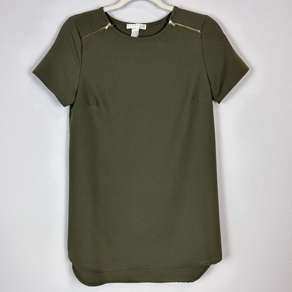 A’gaci Khaki Mini Shift Dress Zipper Shoulders S - Picture 1 of 6